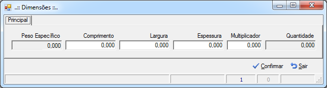 Tela de Dimensões do Item do Pedido