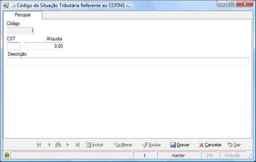 Cadastro de CST de COFINS