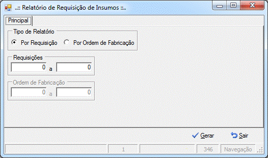 Tela de Relatório de Requisição de Insumo