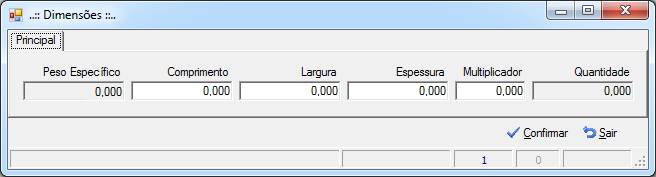 Tela de Dimensões do Item do Pedido