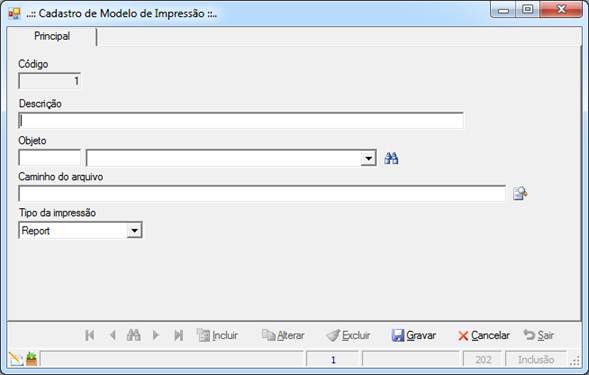 Configurações: cadastro de modelos de impressão: Cadastro de modelos de impressão.