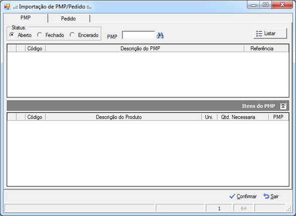 Tela de Importação de PMP para Simulação