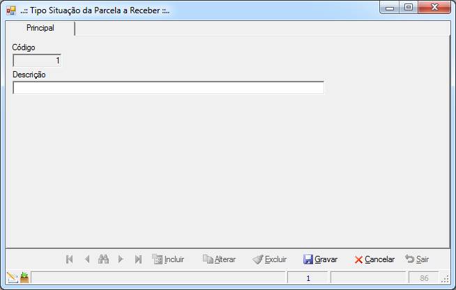 Tela Tipo da Situação da Parcela Contas a Receber