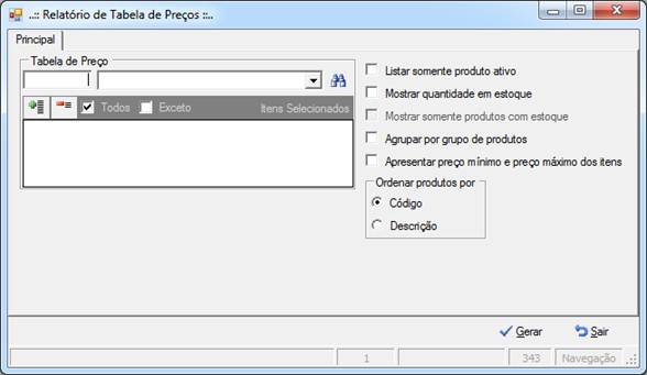 Tela de Lista de Preço