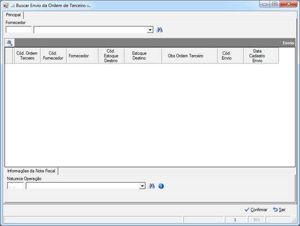 Tela de Buscar Envio da Ordem de Terceiro