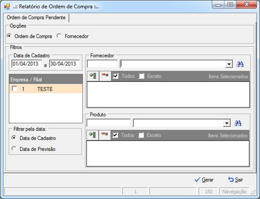 Filtros de ordens de compra pendentes