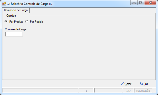 Tela de Relatório Controle de Carga