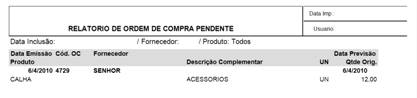 Exemplo do relatório por ordem de compra