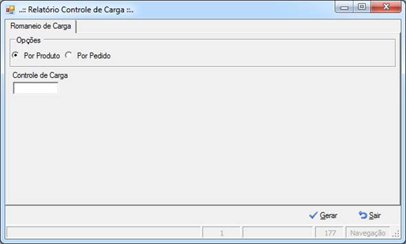 Tela de Relatório Controle de Carga