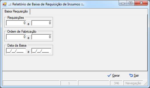 Tela de Relatório de Requisição de Insumo: Relatório de Baixa de Requisição de Insumos