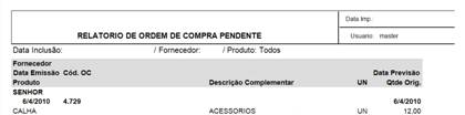 Exemplo do relatório por fornecedor