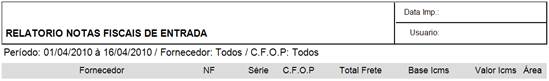 Exemplo do relatório por frete de terceiros